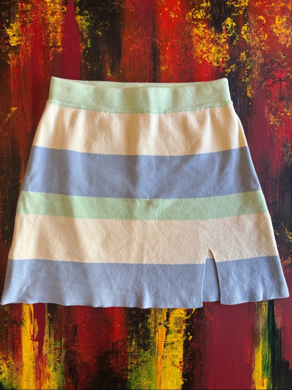 Altar'd State Pastel Stripe Mini Skirt - Mint, Blue & White